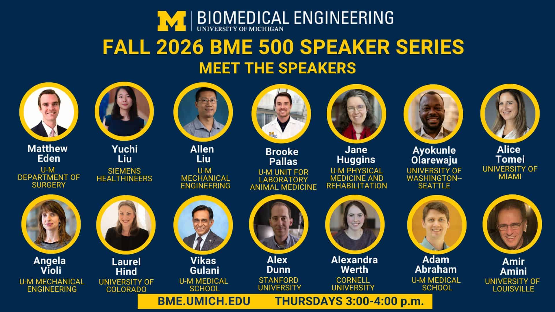 BME 500 Fall Speaker Series Connects Students with Research Leaders